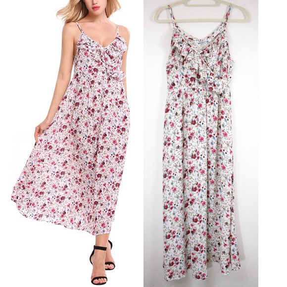 Ruffle Detail Faux Wrap Floral Maxi Dress NWT - Picture 2 of 8